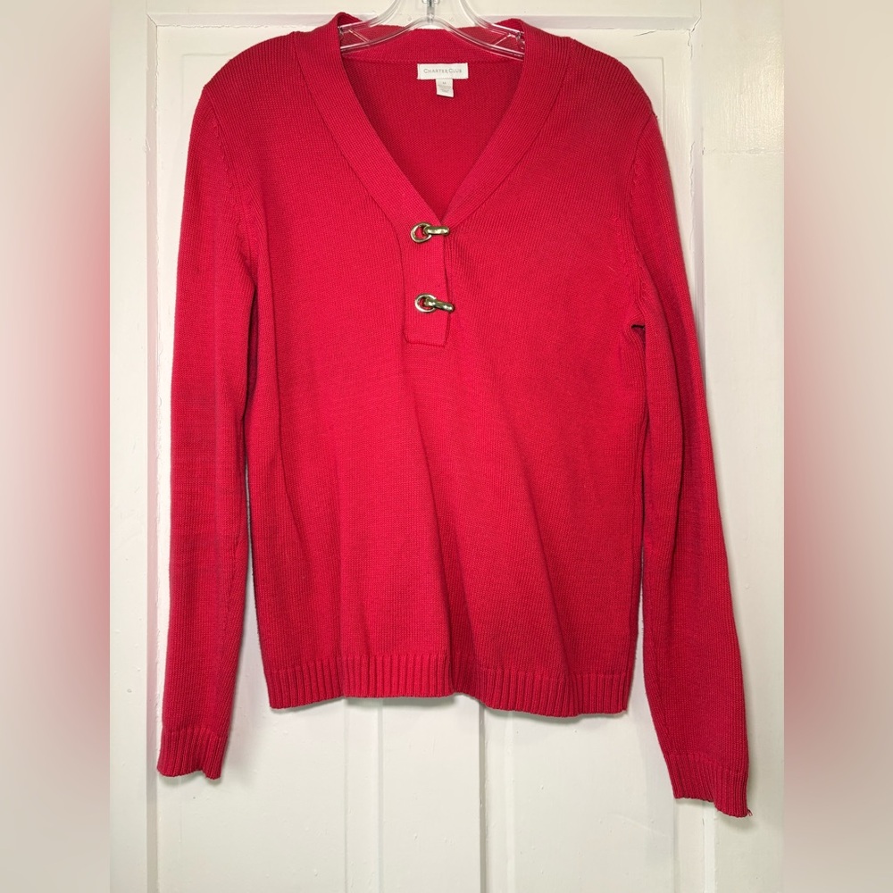 Charter Club pink  V-Neck Toggle Knit Sweater